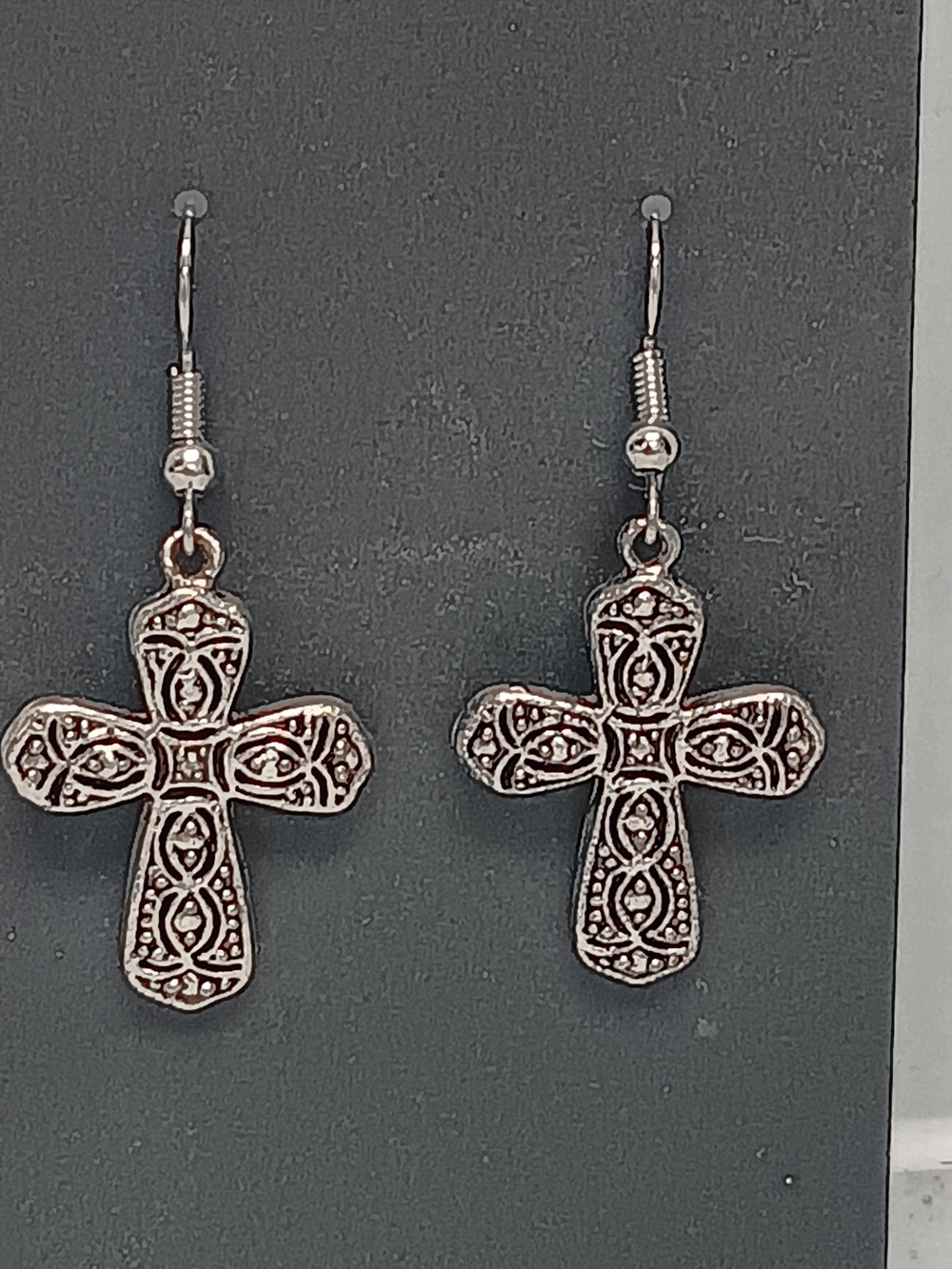 Handmade Silver-Tone Filigree Cross Dangle/Drop Earrings